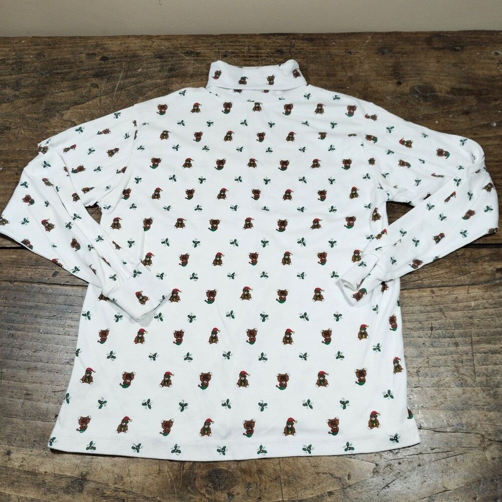 Vintage Steppingstones Christmas White Turtleneck Women's Medium Bear Holly READ